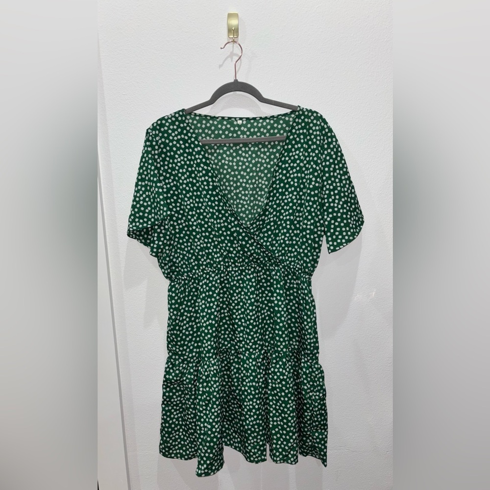 SHEIN Green Midi Dress with White Flowers